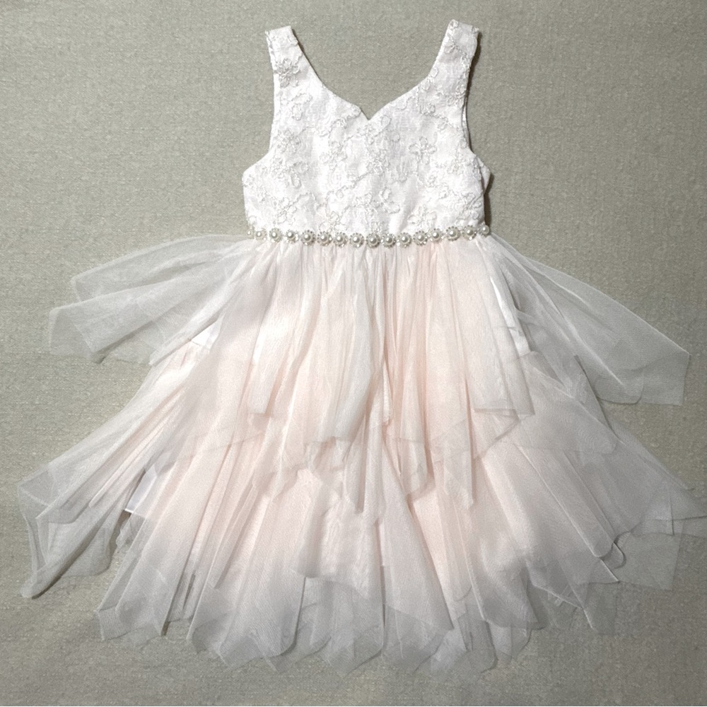 NWT American Princess White Pink Pearl Floral Tulle Baby Toddler Dress Size 6